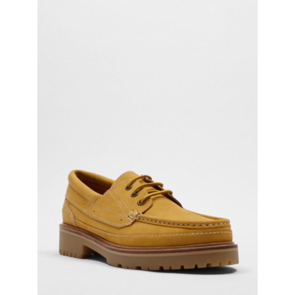 Zara LACED LEATHER BOAT SHOES  Beige Size 8 - Picture 6 of 11